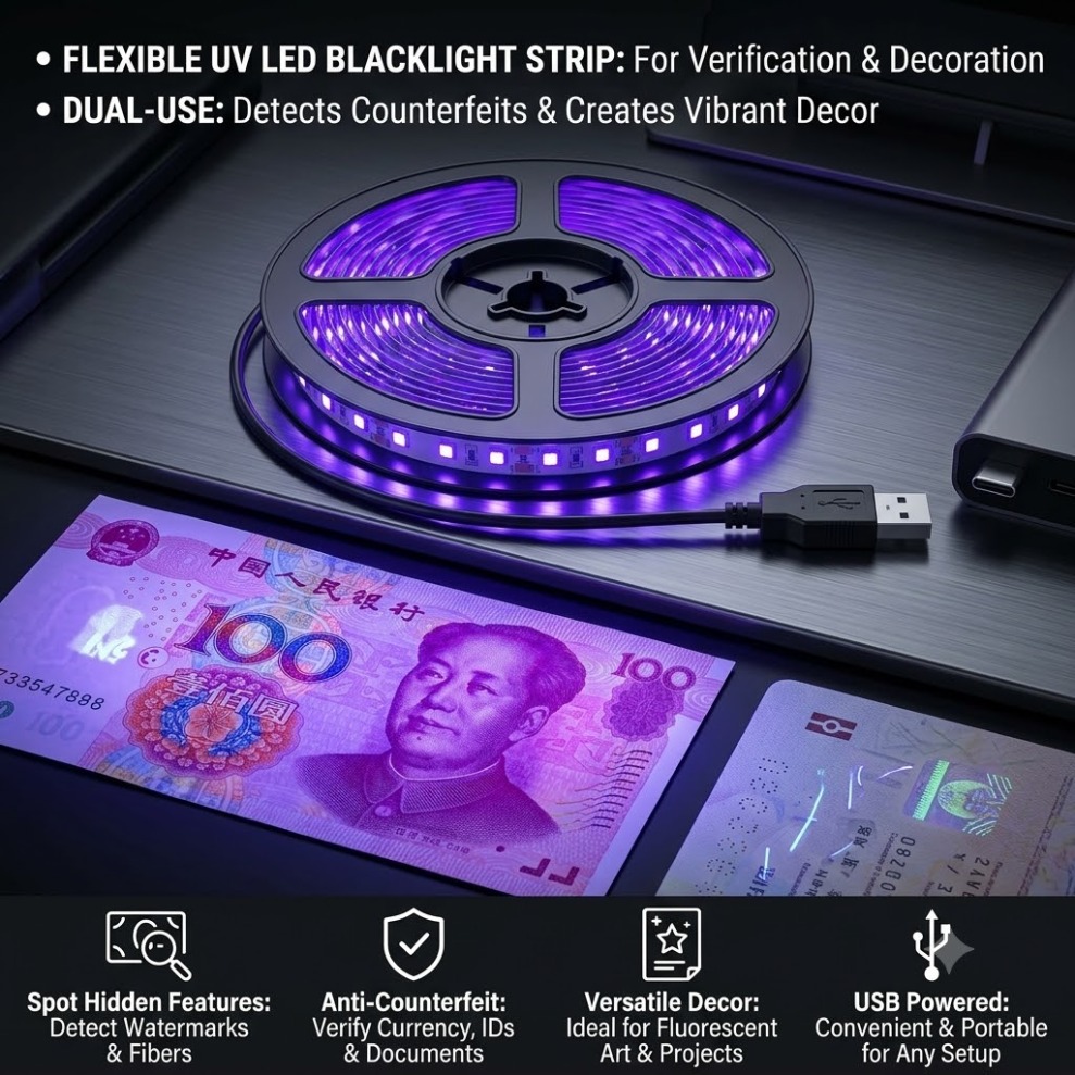 Decor Lighting Hours - Bande LED UV SMD2835 DC5V 395-405nm,