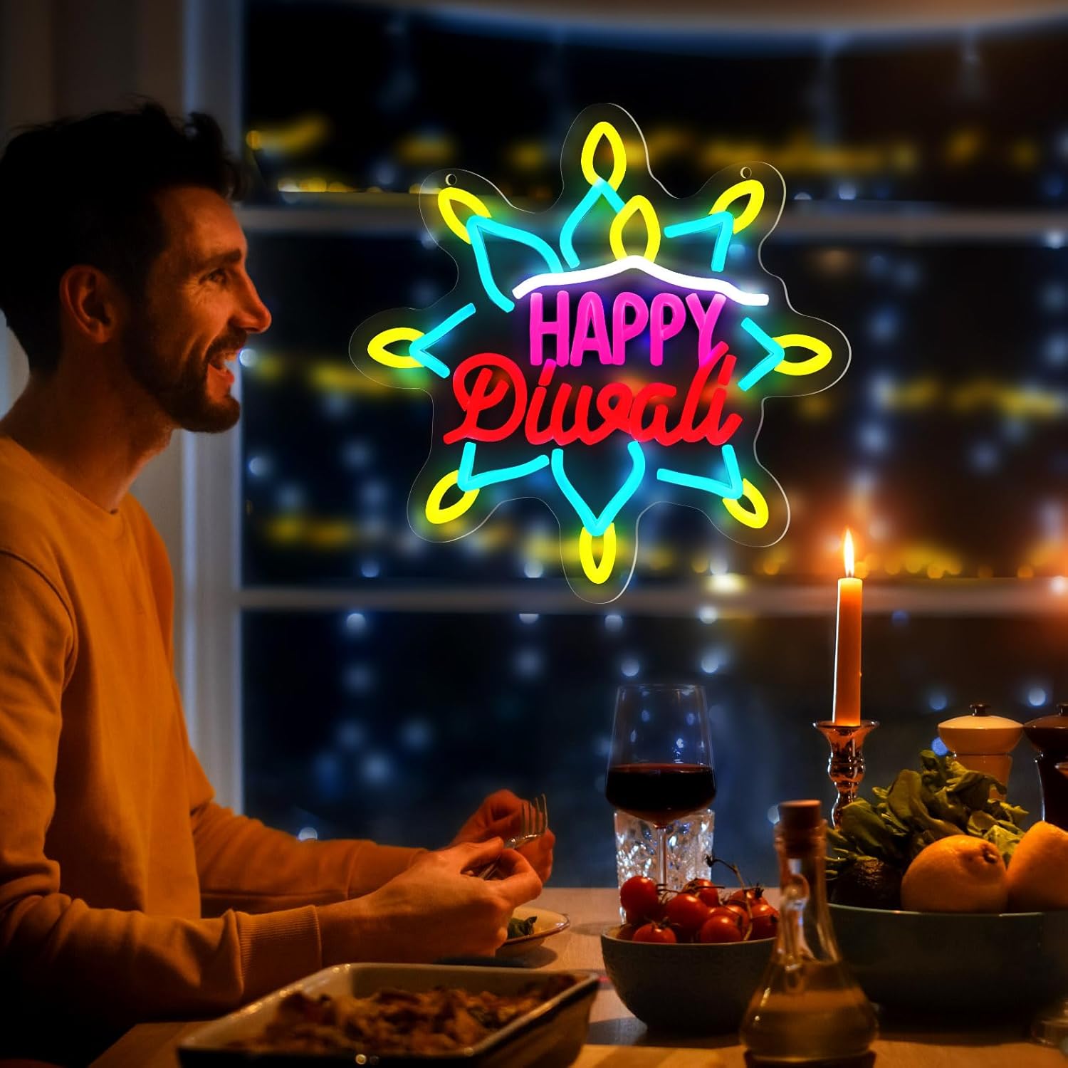 Enseigne néon LED Joyeux Diwal - Decor Lighting India avis et prix